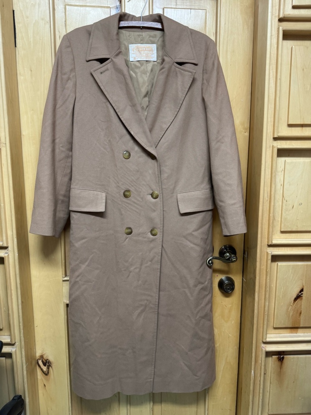Vintage Pendleton Double-Breasted Trench Coat in Taupe 100% Virgin Wool